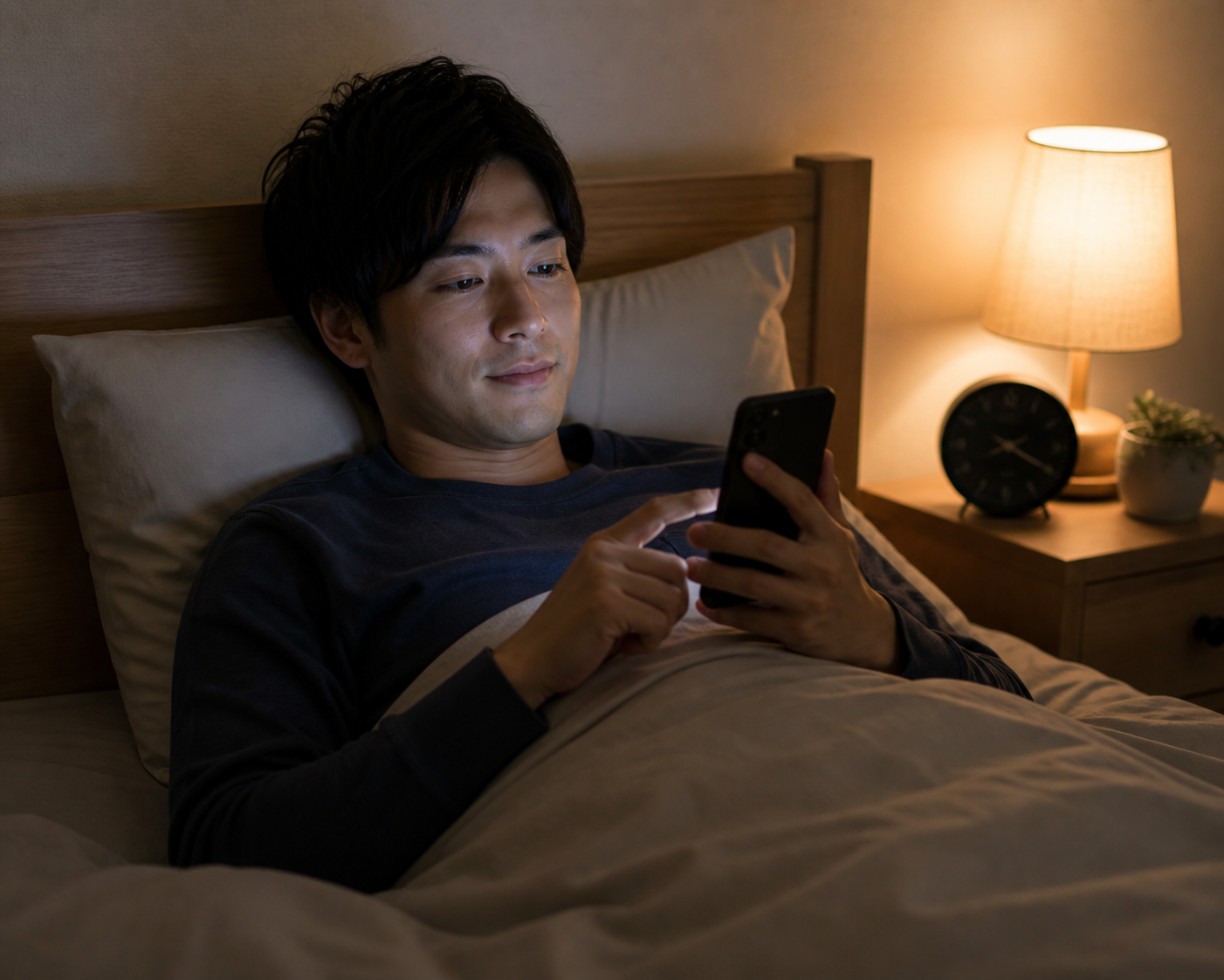寝る前のひとときにVINOLETで学習する受講生