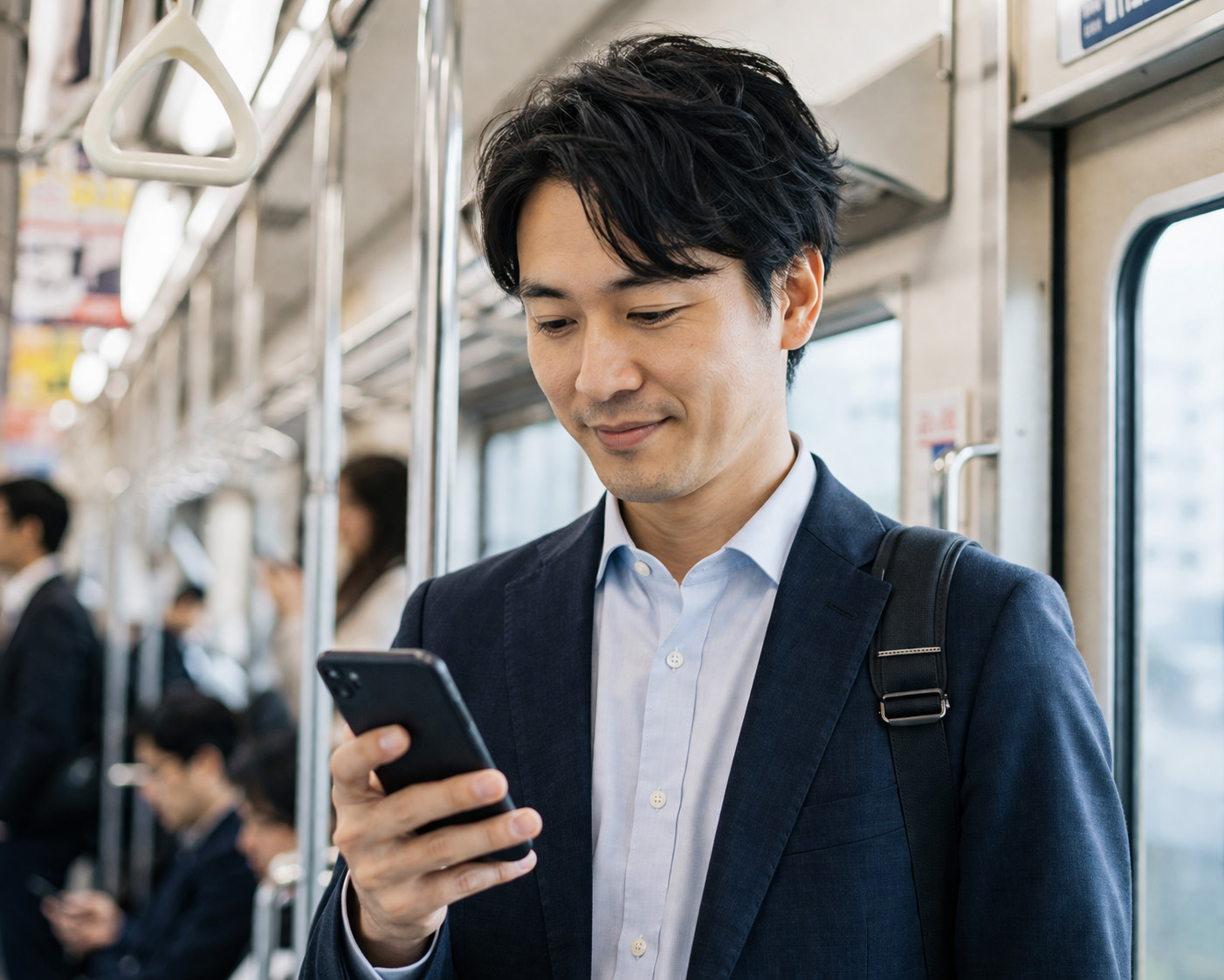 通勤電車でVINOLETを使って学習する受講生